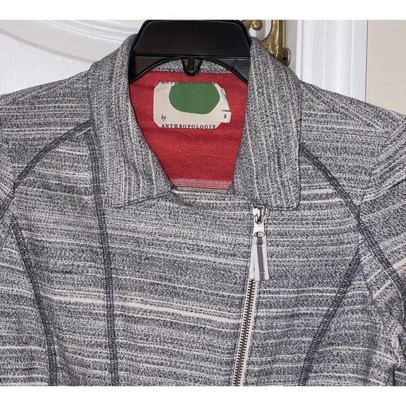 Anthropologie Womens Cotton Moto Jacket Front Zip XS XSmall Gray Ivory - Picture 3 of 5